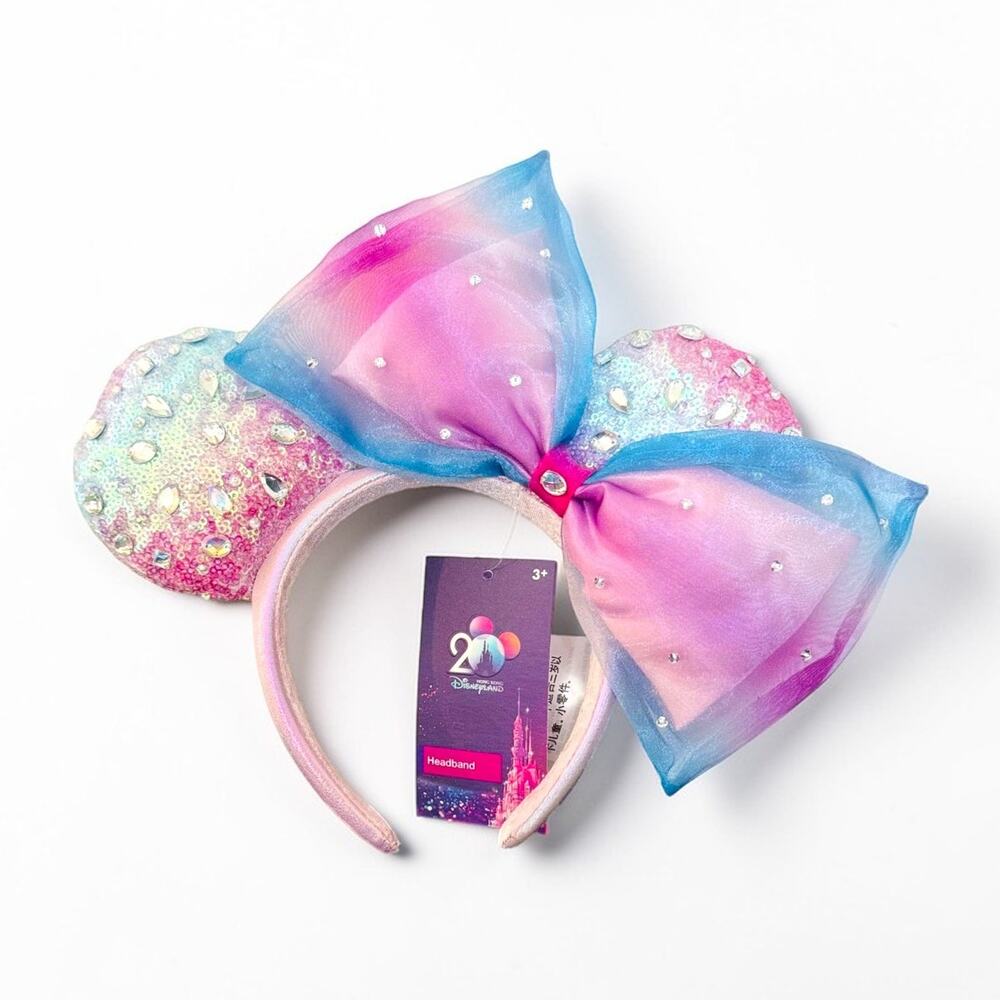 Disneyland Hong Kong 20th Anniversary Minnie Ears Headband Bow NWT